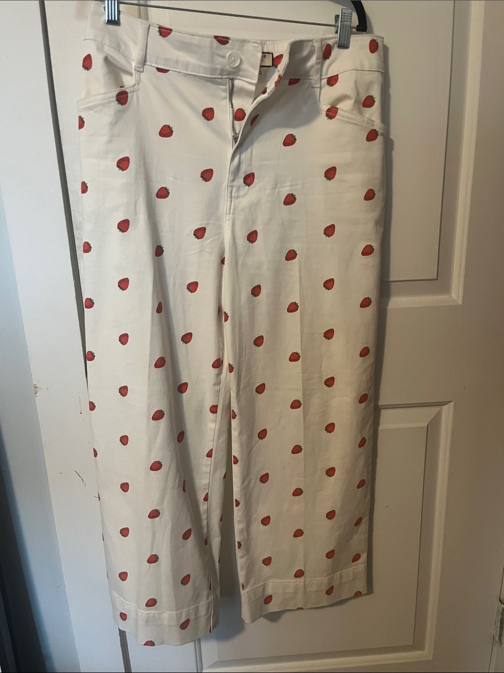 bagatelle White pants with Red Strawberry Print